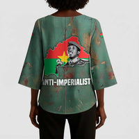 Burkina Faso Thomas Sankara Kimono Sleeve Blouse with Military Stance and Anti-Imperialist Quote Tribute Design - Wonder Print Shop