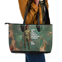 Burkina Faso Thomas Sankara Leather Tote Bag with Military Stance and Anti-Imperialist Quote Tribute Design - Wonder Print Shop