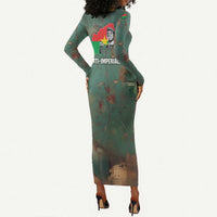 Burkina Faso Thomas Sankara Long Sleeve Bodycon Dress with Military Stance and Anti-Imperialist Quote Tribute Design - Wonder Print Shop