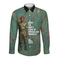 Burkina Faso Thomas Sankara Long Sleeve Button Shirt with Military Stance and Anti-Imperialist Quote Tribute Design - Wonder Print Shop