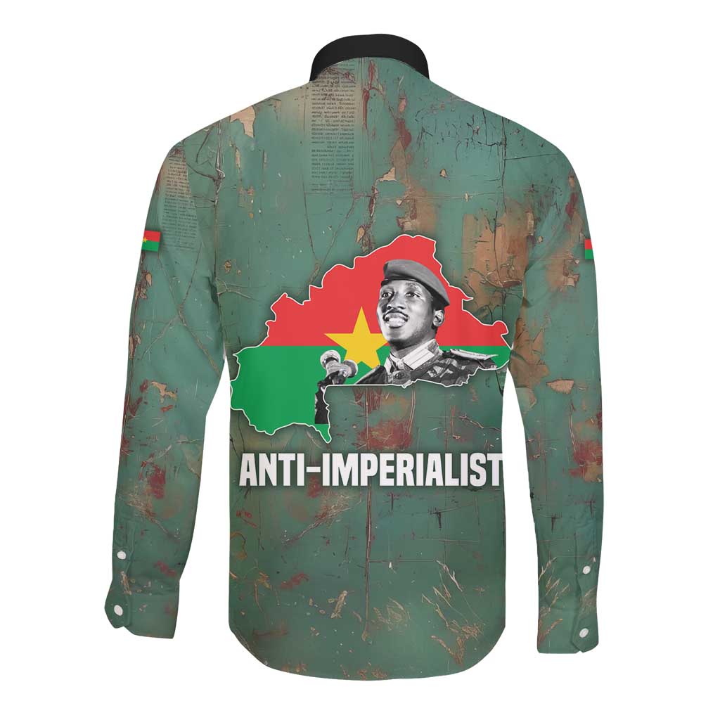 Burkina Faso Thomas Sankara Long Sleeve Button Shirt with Military Stance and Anti-Imperialist Quote Tribute Design - Wonder Print Shop