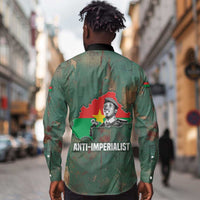 Burkina Faso Thomas Sankara Long Sleeve Button Shirt with Military Stance and Anti-Imperialist Quote Tribute Design - Wonder Print Shop