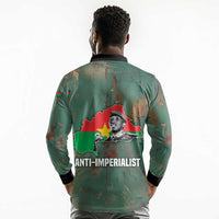 Burkina Faso Thomas Sankara Long Sleeve Polo Shirt with Military Stance and Anti-Imperialist Quote Tribute Design - Wonder Print Shop