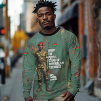 Burkina Faso Thomas Sankara Long Sleeve Shirt with Military Stance and Anti-Imperialist Quote Tribute Design - Wonder Print Shop