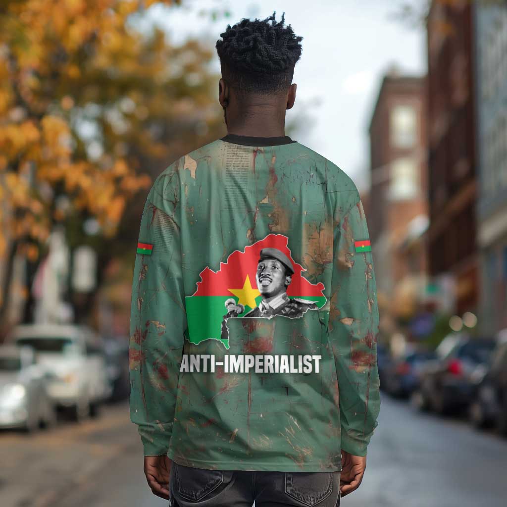 Burkina Faso Thomas Sankara Long Sleeve Shirt with Military Stance and Anti-Imperialist Quote Tribute Design - Wonder Print Shop