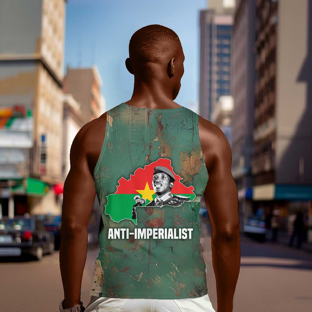 Burkina Faso Thomas Sankara Men Tank Top with Military Stance and Anti-Imperialist Quote Tribute Design - Wonder Print Shop