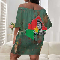 Burkina Faso Thomas Sankara Off Shoulder Short Dress with Military Stance and Anti-Imperialist Quote Tribute Design - Wonder Print Shop