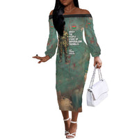 Burkina Faso Thomas Sankara Off The Shoulder Long Sleeve Dress with Military Stance and Anti-Imperialist Quote Tribute Design - Wonder Print Shop