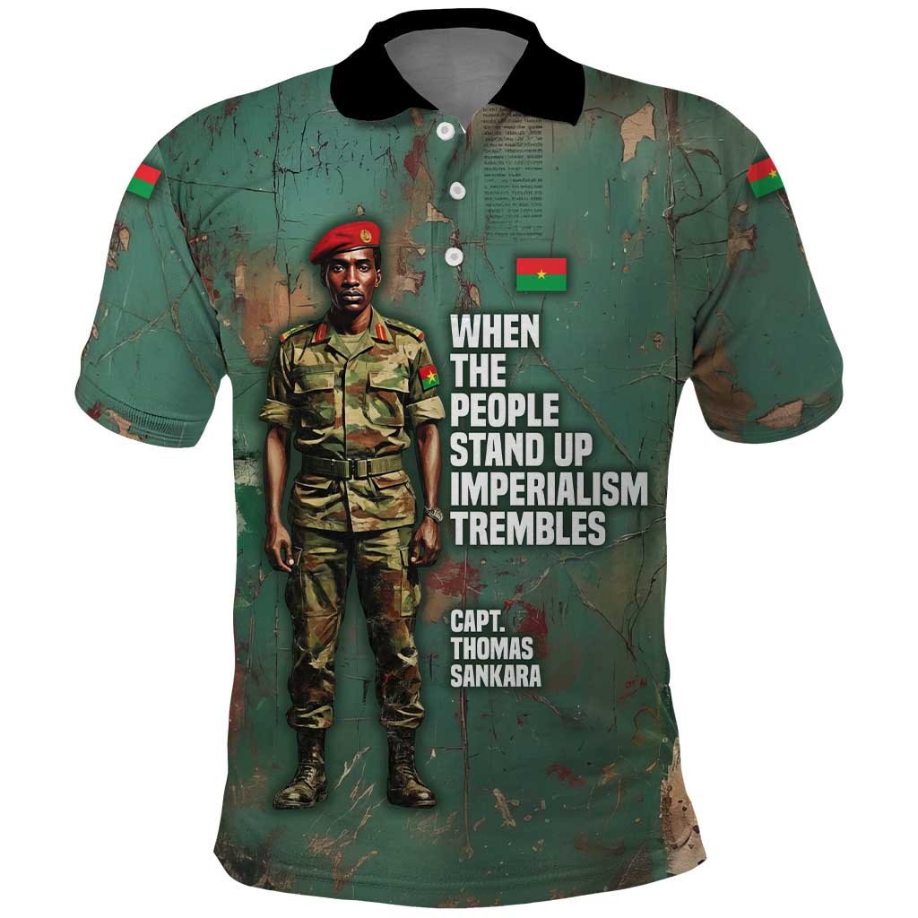 Burkina Faso Thomas Sankara Polo Shirt with Military Stance and Anti-Imperialist Quote Tribute Design - Wonder Print Shop