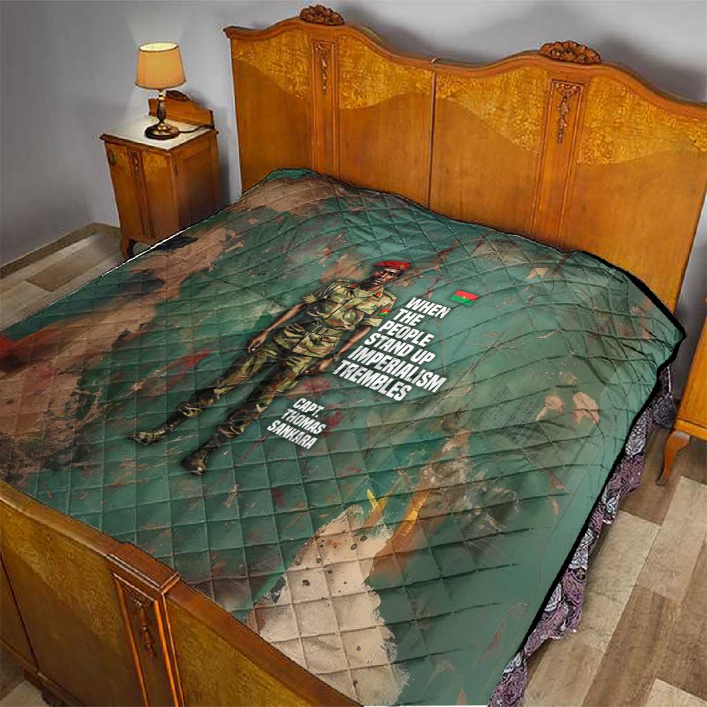 Burkina Faso Thomas Sankara Quilt with Military Stance and Anti-Imperialist Quote Tribute Design - Wonder Print Shop