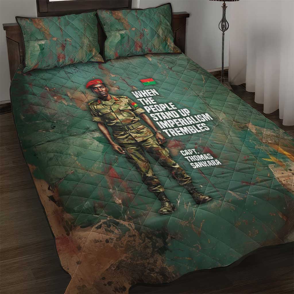 Burkina Faso Thomas Sankara Quilt Bed Set with Military Stance and Anti-Imperialist Quote Tribute Design - Wonder Print Shop