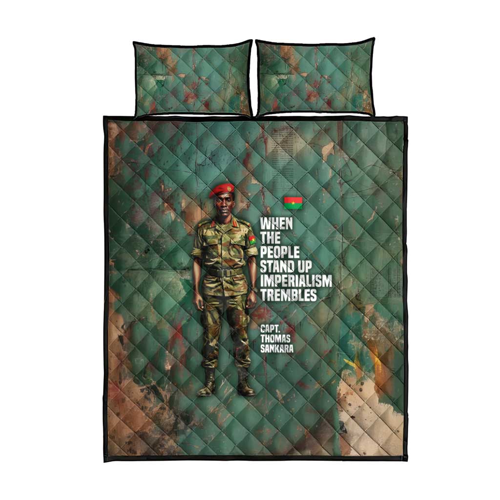 Burkina Faso Thomas Sankara Quilt Bed Set with Military Stance and Anti-Imperialist Quote Tribute Design - Wonder Print Shop