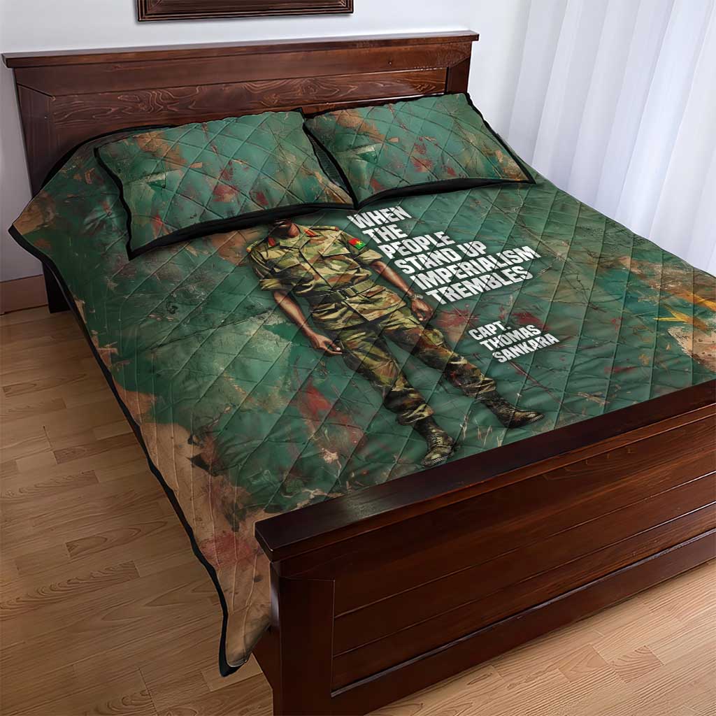 Burkina Faso Thomas Sankara Quilt Bed Set with Military Stance and Anti-Imperialist Quote Tribute Design - Wonder Print Shop
