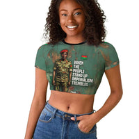 Burkina Faso Thomas Sankara Raglan Cropped T shirt with Military Stance and Anti-Imperialist Quote Tribute Design - Wonder Print Shop