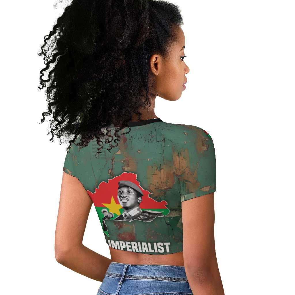 Burkina Faso Thomas Sankara Raglan Cropped T shirt with Military Stance and Anti-Imperialist Quote Tribute Design - Wonder Print Shop