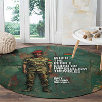Burkina Faso Thomas Sankara Round Carpet with Military Stance and Anti-Imperialist Quote Tribute Design - Wonder Print Shop