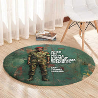 Burkina Faso Thomas Sankara Round Carpet with Military Stance and Anti-Imperialist Quote Tribute Design - Wonder Print Shop