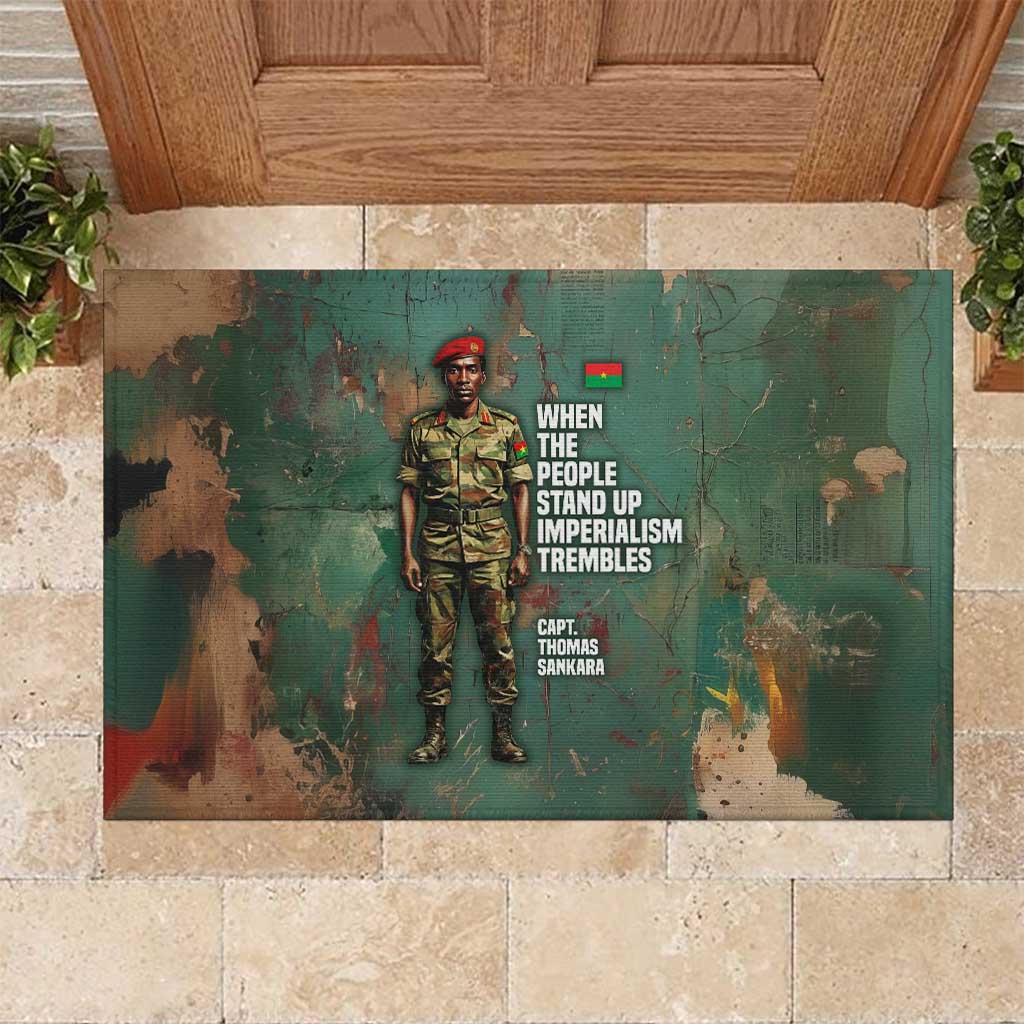 Burkina Faso Thomas Sankara Rubber Doormat with Military Stance and Anti-Imperialist Quote Tribute Design - Wonder Print Shop
