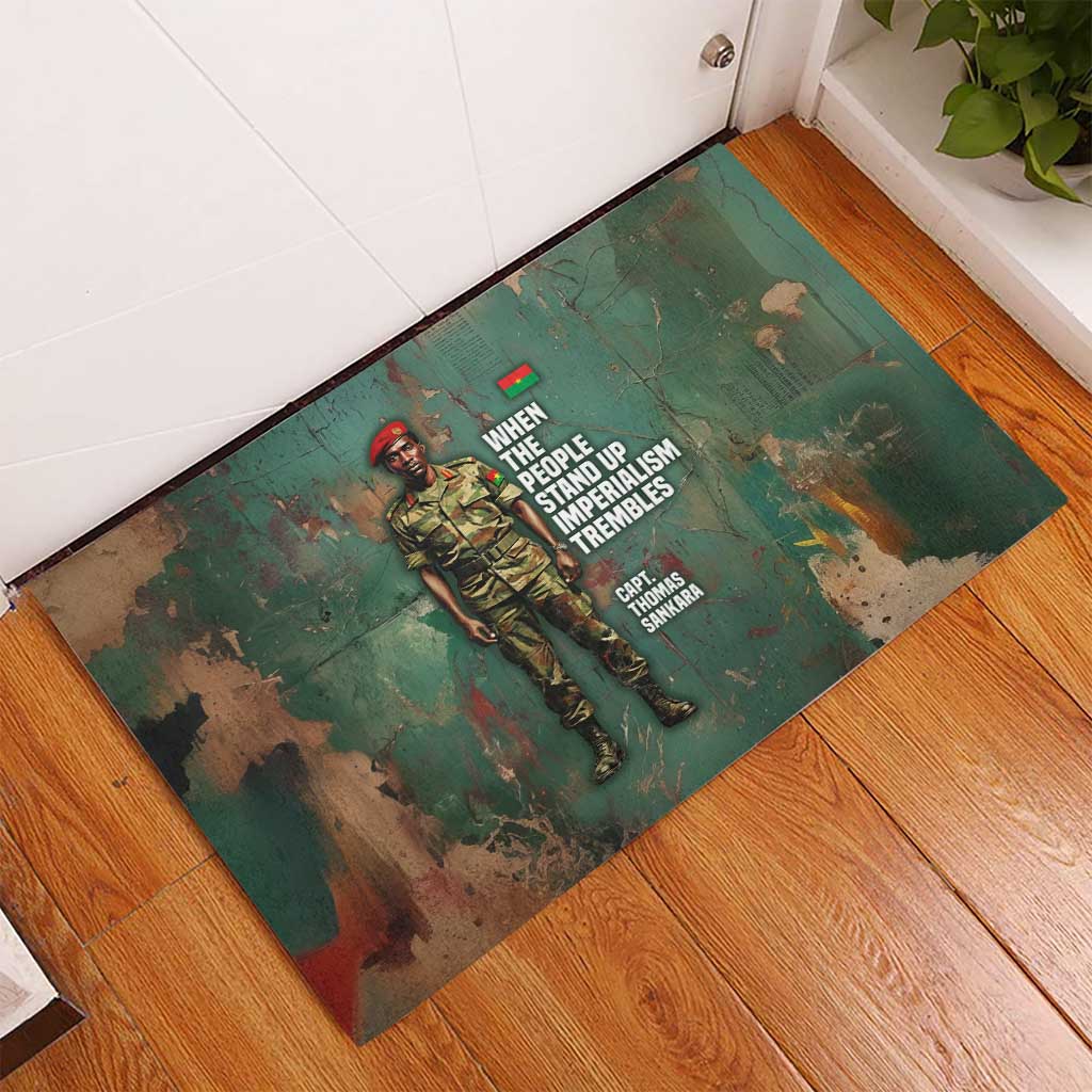 Burkina Faso Thomas Sankara Rubber Doormat with Military Stance and Anti-Imperialist Quote Tribute Design - Wonder Print Shop