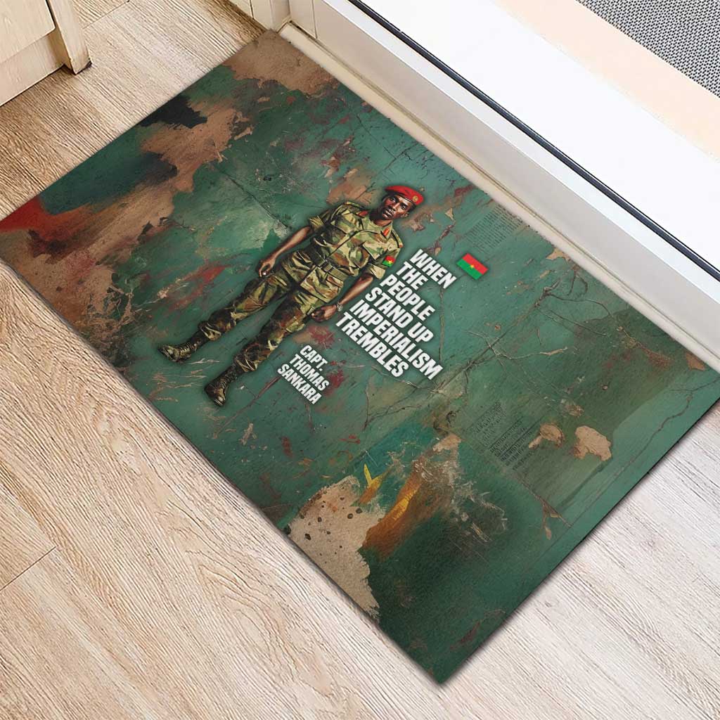 Burkina Faso Thomas Sankara Rubber Doormat with Military Stance and Anti-Imperialist Quote Tribute Design - Wonder Print Shop
