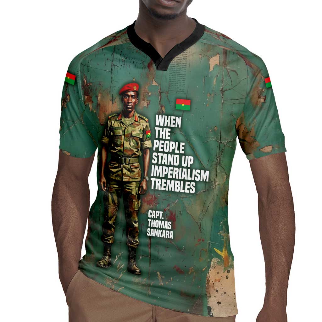 Burkina Faso Thomas Sankara Rugby Jersey with Military Stance and Anti-Imperialist Quote Tribute Design - Wonder Print Shop