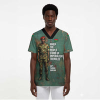 Burkina Faso Thomas Sankara Scrub Top with Military Stance and Anti-Imperialist Quote Tribute Design - Wonder Print Shop