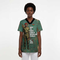 Burkina Faso Thomas Sankara Scrub Top with Military Stance and Anti-Imperialist Quote Tribute Design - Wonder Print Shop