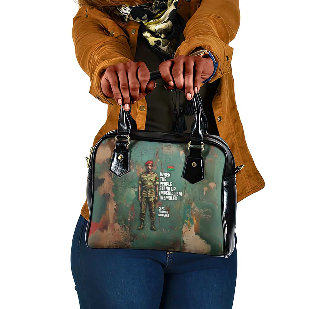 Burkina Faso Thomas Sankara Shoulder Handbag with Military Stance and Anti-Imperialist Quote Tribute Design - Wonder Print Shop