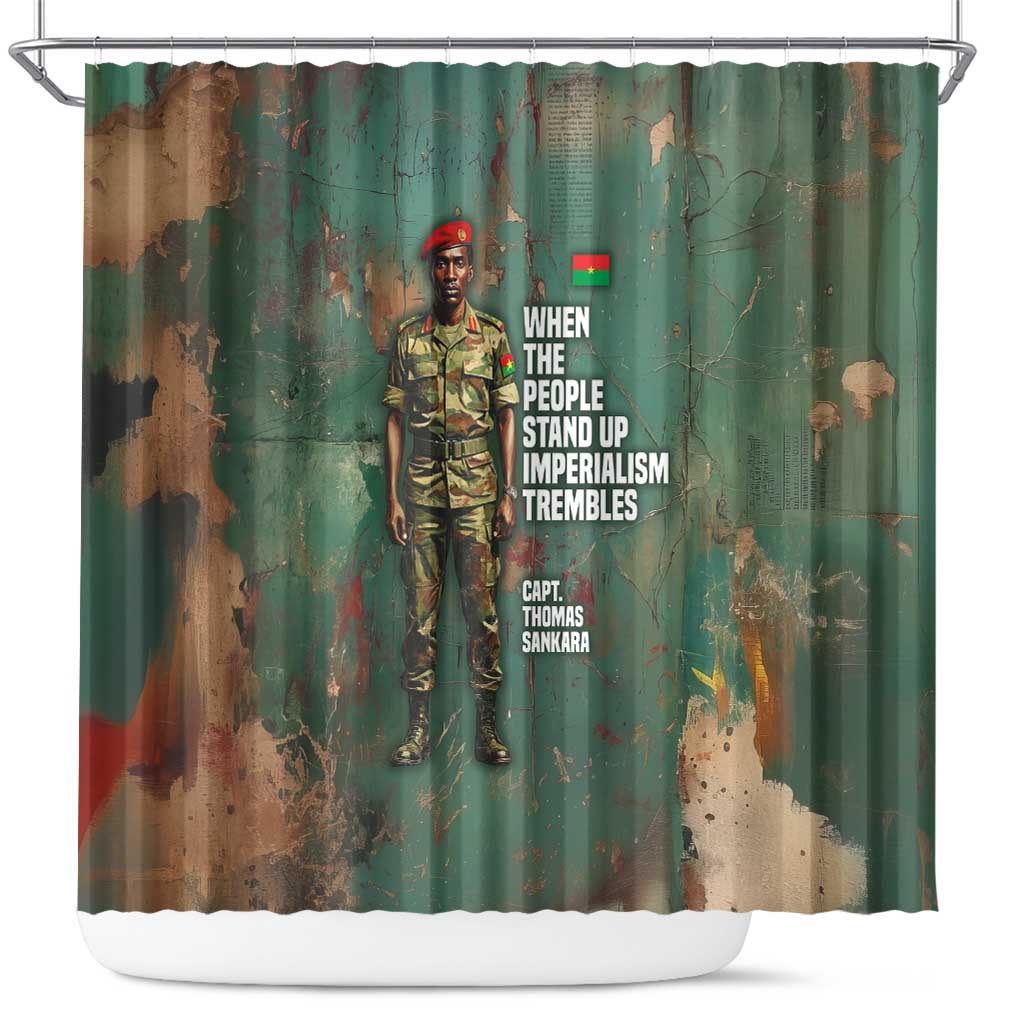 Burkina Faso Thomas Sankara Shower Curtain with Military Stance and Anti-Imperialist Quote Tribute Design - Wonder Print Shop