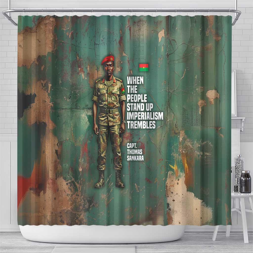 Burkina Faso Thomas Sankara Shower Curtain with Military Stance and Anti-Imperialist Quote Tribute Design - Wonder Print Shop