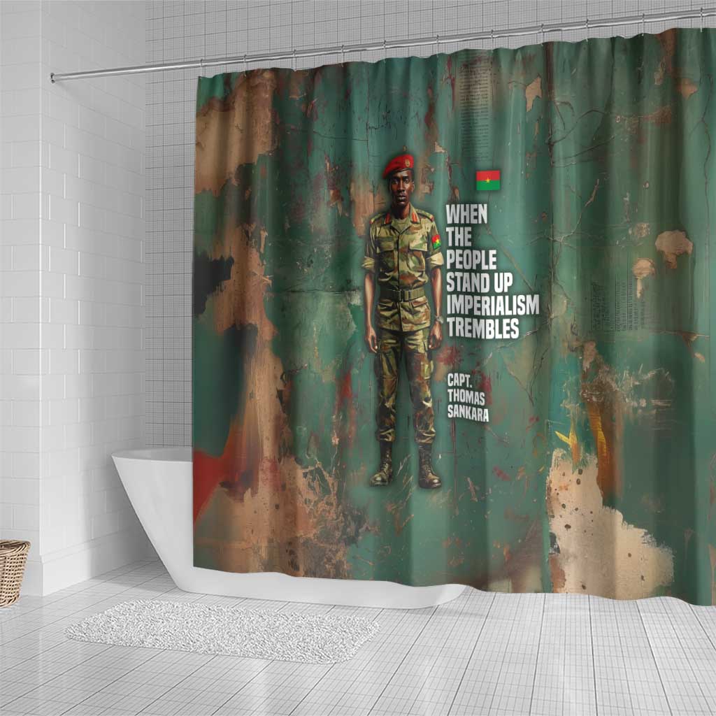 Burkina Faso Thomas Sankara Shower Curtain with Military Stance and Anti-Imperialist Quote Tribute Design - Wonder Print Shop