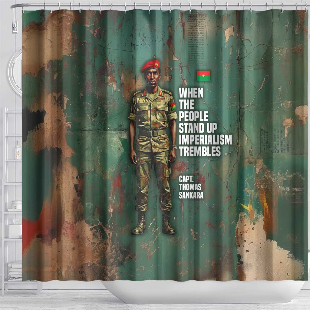 Burkina Faso Thomas Sankara Shower Curtain with Military Stance and Anti-Imperialist Quote Tribute Design - Wonder Print Shop