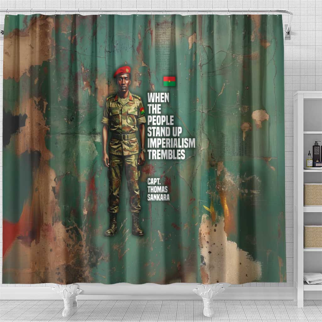 Burkina Faso Thomas Sankara Shower Curtain with Military Stance and Anti-Imperialist Quote Tribute Design - Wonder Print Shop