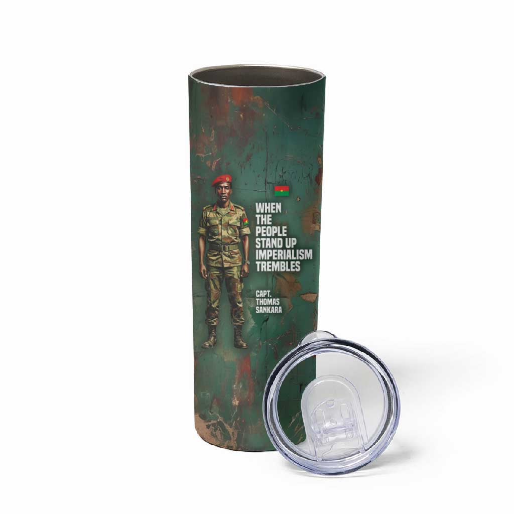 Burkina Faso Thomas Sankara Skinny Tumbler with Military Stance and Anti-Imperialist Quote Tribute Design - Wonder Print Shop