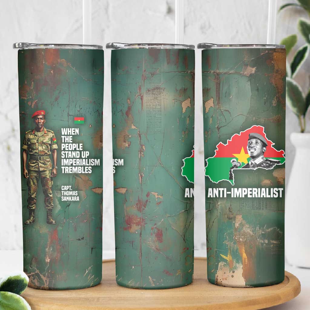 Burkina Faso Thomas Sankara Skinny Tumbler with Military Stance and Anti-Imperialist Quote Tribute Design - Wonder Print Shop