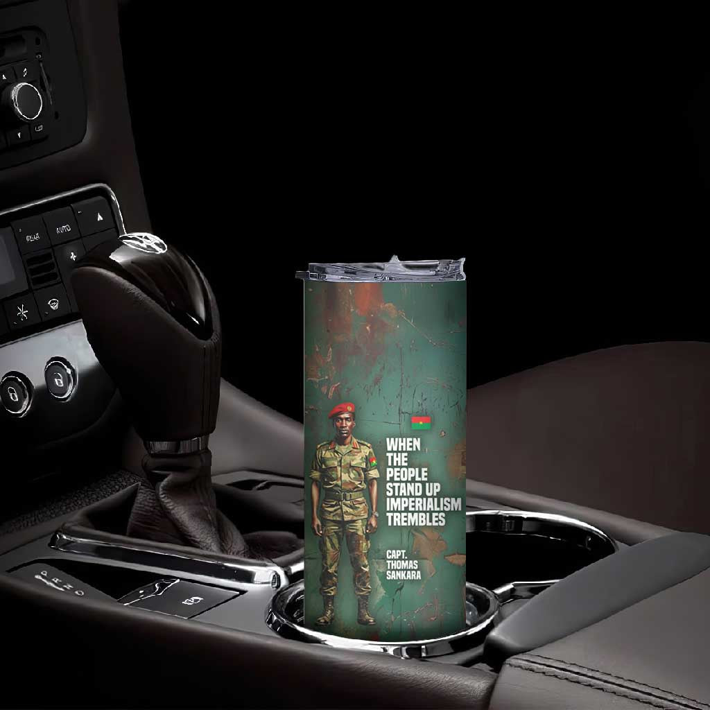 Burkina Faso Thomas Sankara Skinny Tumbler with Military Stance and Anti-Imperialist Quote Tribute Design - Wonder Print Shop