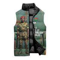 Burkina Faso Thomas Sankara Sleeveless Puffer Jacket with Military Stance and Anti-Imperialist Quote Tribute Design - Wonder Print Shop