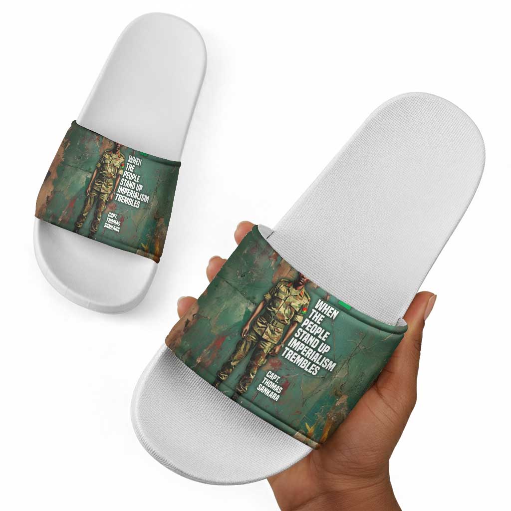 Burkina Faso Thomas Sankara Slide Sandals with Military Stance and Anti-Imperialist Quote Tribute Design - Wonder Print Shop