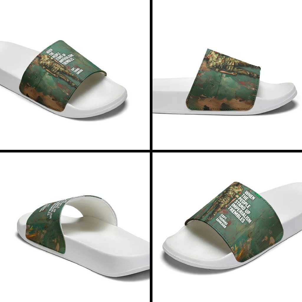 Burkina Faso Thomas Sankara Slide Sandals with Military Stance and Anti-Imperialist Quote Tribute Design - Wonder Print Shop