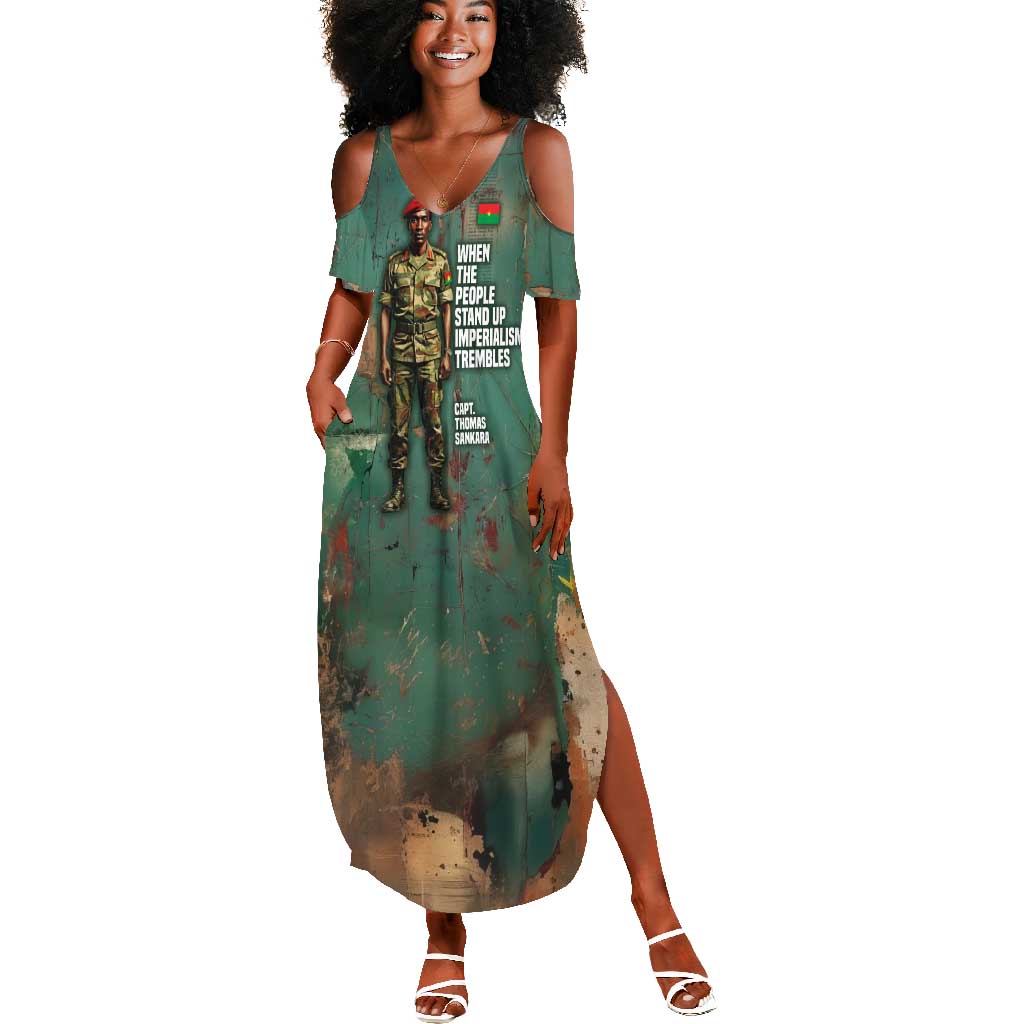 Burkina Faso Thomas Sankara Summer Maxi Dress with Military Stance and Anti-Imperialist Quote Tribute Design - Wonder Print Shop