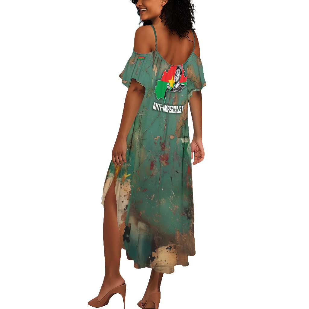 Burkina Faso Thomas Sankara Summer Maxi Dress with Military Stance and Anti-Imperialist Quote Tribute Design - Wonder Print Shop