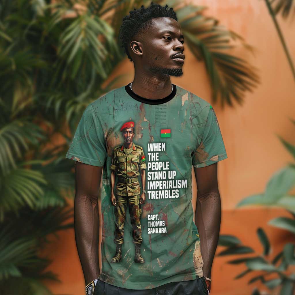 Burkina Faso Thomas Sankara T shirt with Military Stance and Anti-Imperialist Quote Tribute Design - Wonder Print Shop