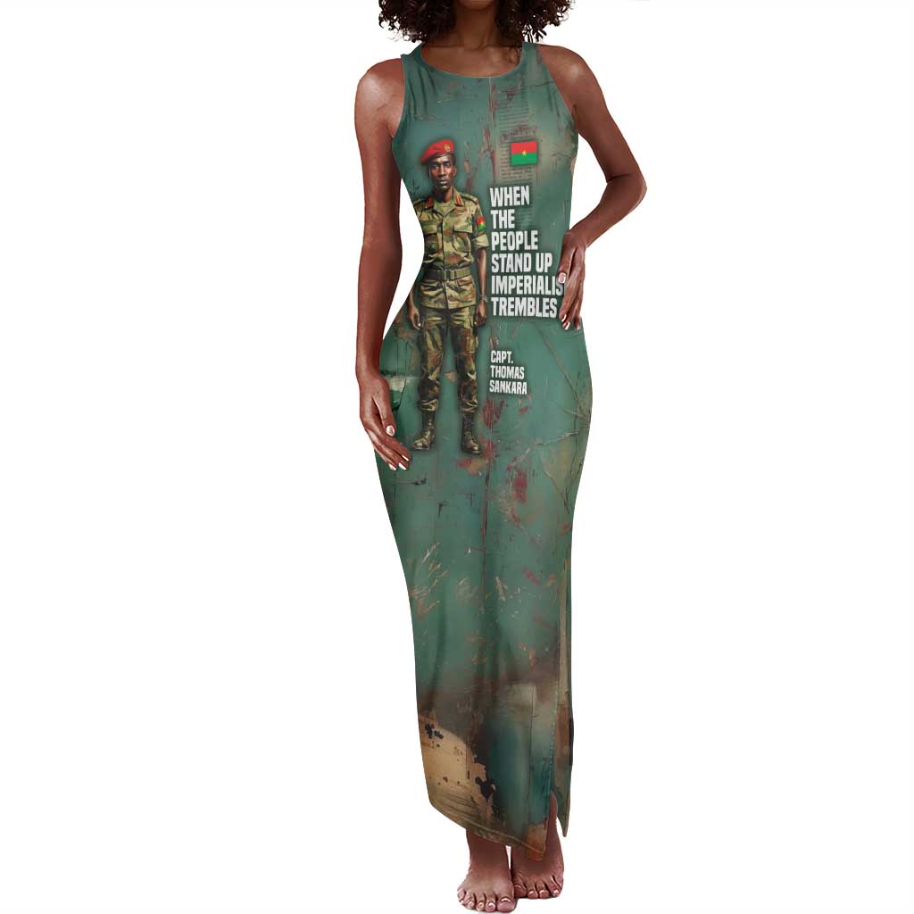 Burkina Faso Thomas Sankara Tank Maxi Dress with Military Stance and Anti-Imperialist Quote Tribute Design - Wonder Print Shop