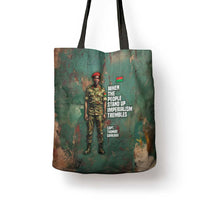 Burkina Faso Thomas Sankara Tote Bag with Military Stance and Anti-Imperialist Quote Tribute Design - Wonder Print Shop