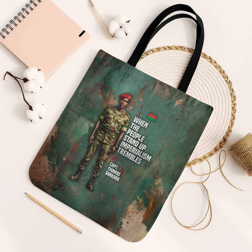 Burkina Faso Thomas Sankara Tote Bag with Military Stance and Anti-Imperialist Quote Tribute Design - Wonder Print Shop