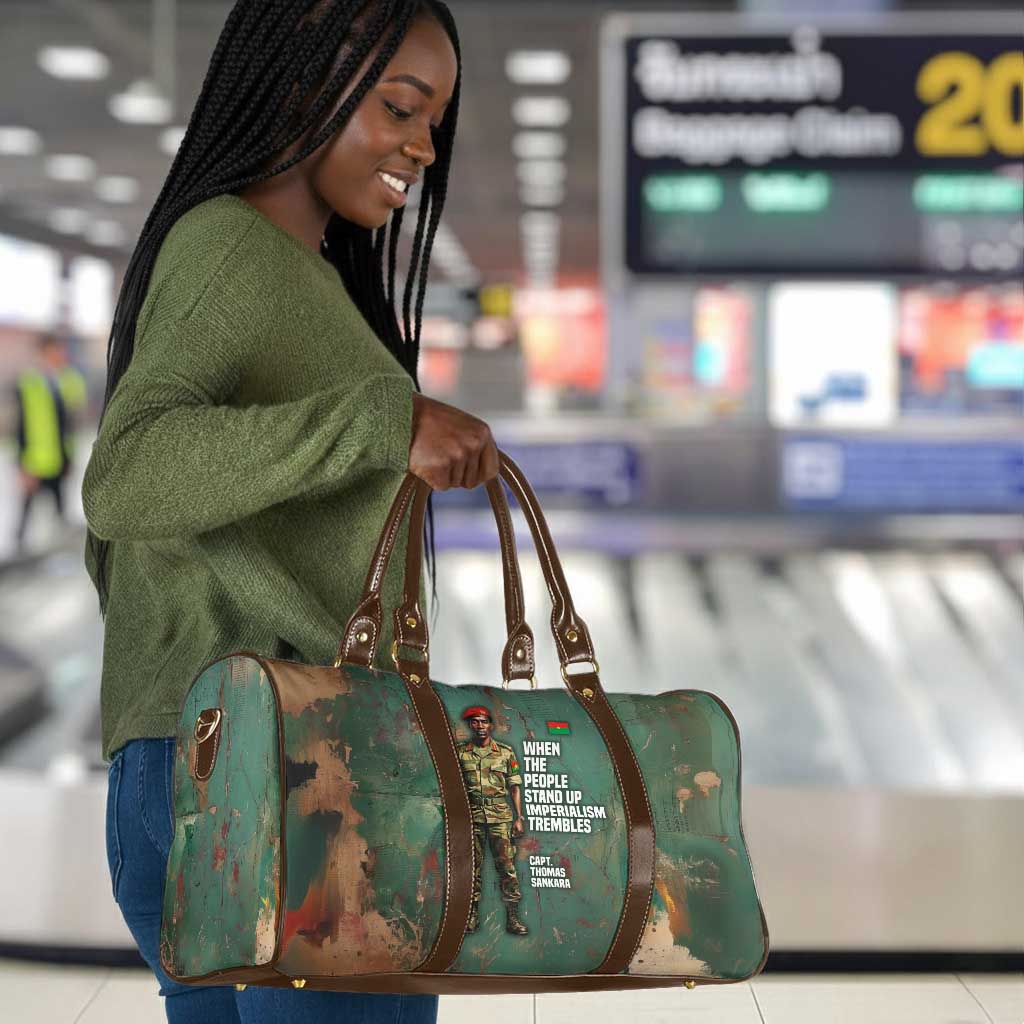 Burkina Faso Thomas Sankara Travel Bag with Military Stance and Anti-Imperialist Quote Tribute Design - Wonder Print Shop