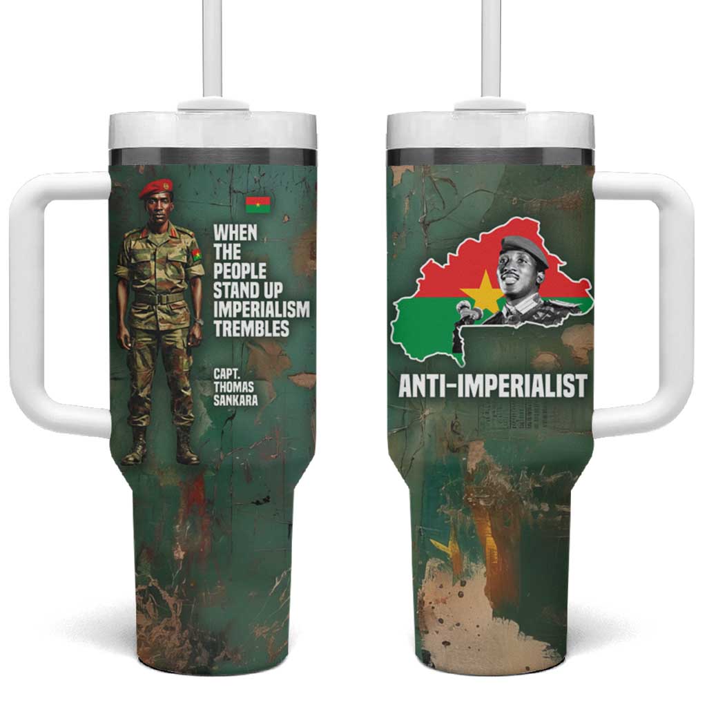 Burkina Faso Thomas Sankara Tumbler With Handle with Military Stance and Anti-Imperialist Quote Tribute Design - Wonder Print Shop