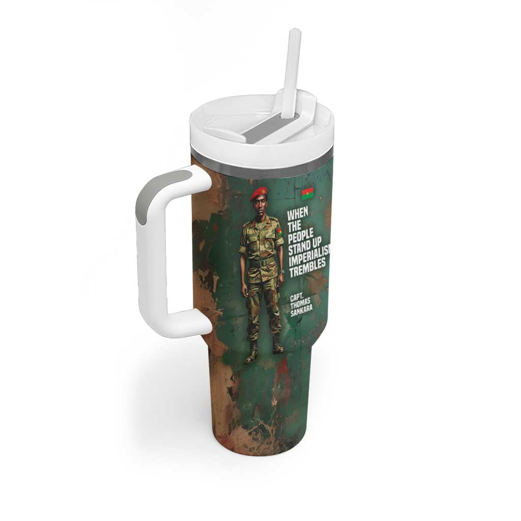 Burkina Faso Thomas Sankara Tumbler With Handle with Military Stance and Anti-Imperialist Quote Tribute Design - Wonder Print Shop
