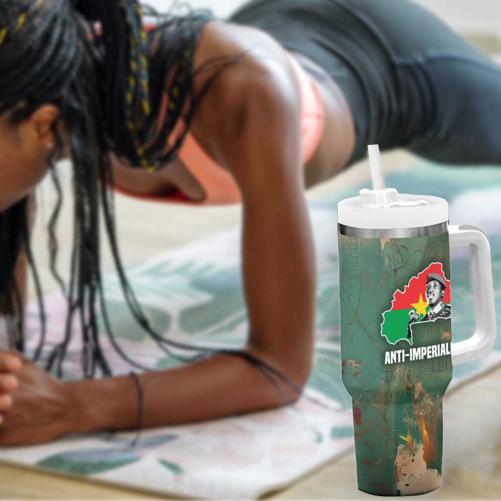 Burkina Faso Thomas Sankara Tumbler With Handle with Military Stance and Anti-Imperialist Quote Tribute Design - Wonder Print Shop