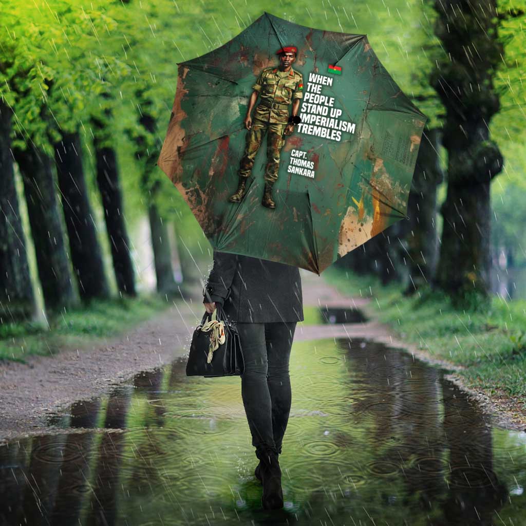 Burkina Faso Thomas Sankara Umbrella with Military Stance and Anti-Imperialist Quote Tribute Design - Wonder Print Shop